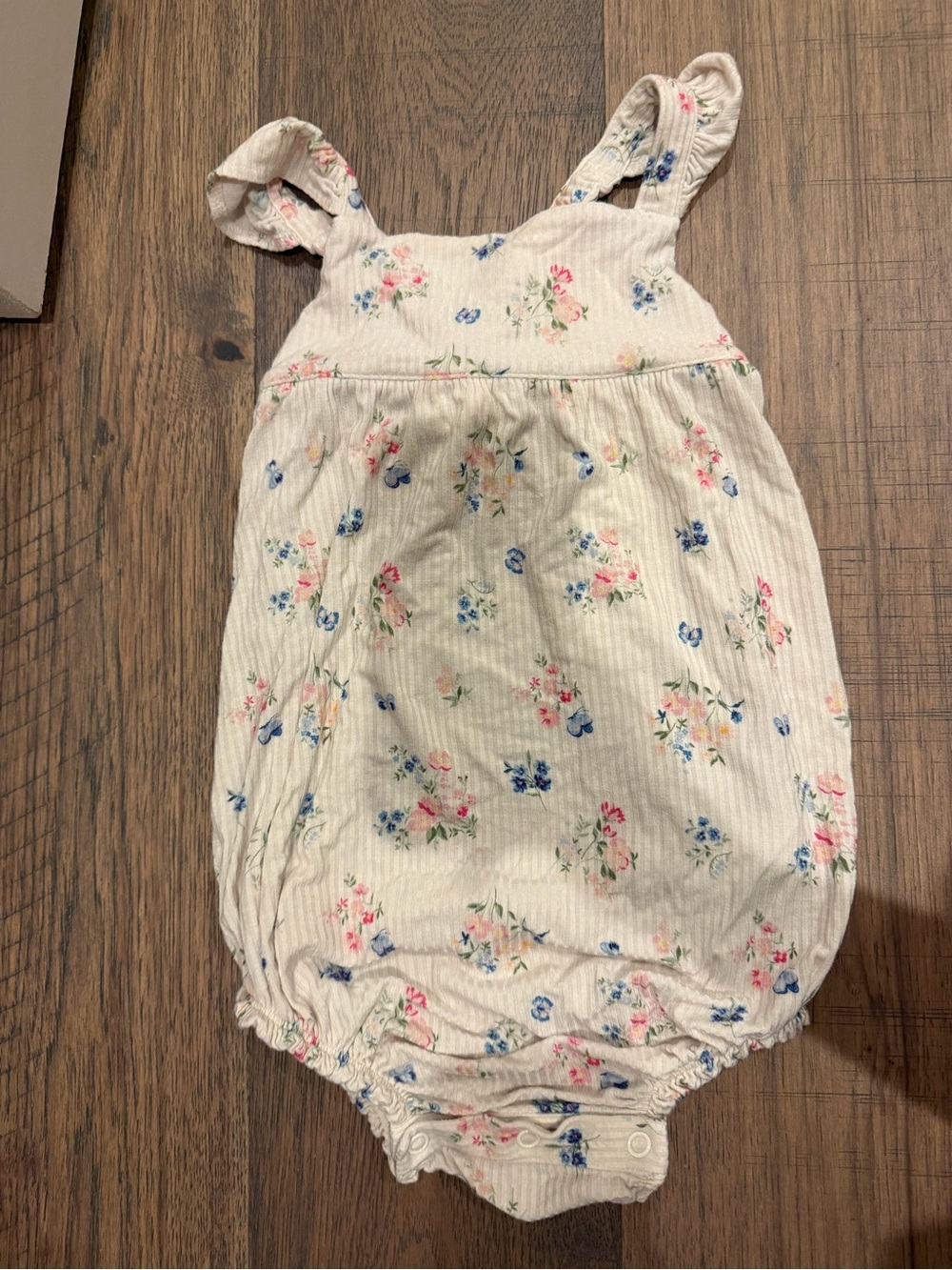 Posh Peanut Cream Floral Bubble Romper with Pink & Blue Flowers